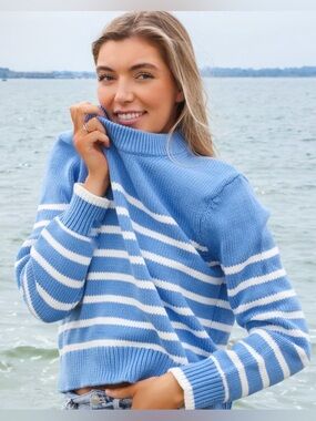 Tuttoknit TUTTO | French Blue White
Stripe Sweater  Size Medium